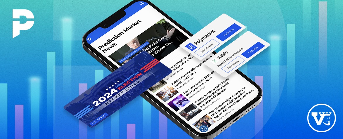 Mobile phone showing PredictionNews.com website